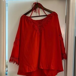Red Lace Trim Off-Shoulder Top
